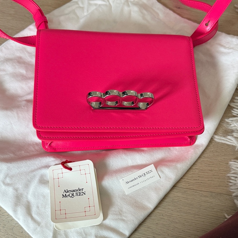 Alexander McQueen Neon Pink Leather Crossbody Shoulder Bag